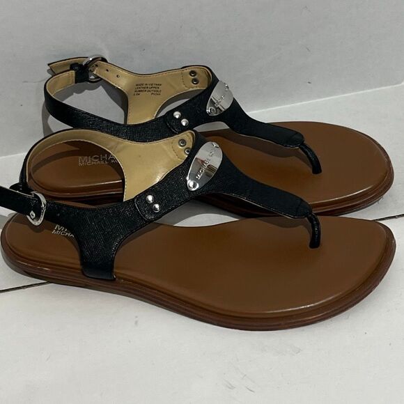 MICHAEL Michael Kors Women's Black MK Plate Thong Flat Sandals Size 6.5M - Picture 2 of 11